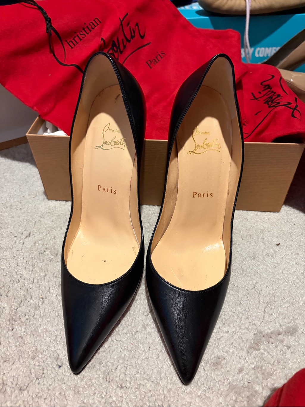 Christian Louboutin Black Pointed-Toe Leather Stiletto Pumps